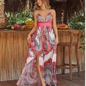 SERENDIPITY PRINTED CUTOUT MAXI DRESS